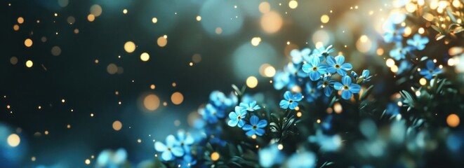 Poster - A serene close-up of blue flowers with a dreamy bokeh background.
