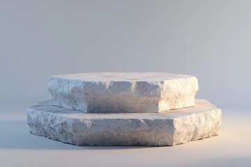 Leinwandbilder - A two-tiered, hexagonal stone pedestal with a rough texture, suitable for display purposes.