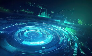 Fototapete - Abstract digital design featuring circular patterns and data visualization elements.