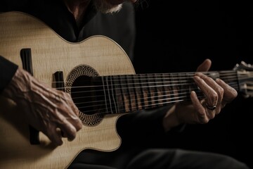 Aufkleber - Close-up of hands playing an acoustic guitar, showcasing artistry and musical expression.