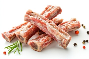 Poster - A close-up of raw meat ribs with herbs and spices, ready for cooking.