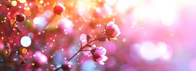 Poster - A vibrant floral scene with pink blossoms and soft bokeh effects, evoking a sense of tranquility.