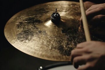 Poster - Close-up of a drummer's hands striking a cymbal, capturing the energy of live music performance.