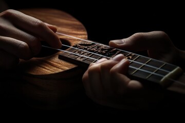 Aufkleber - Close-up of hands playing a ukulele, highlighting musical craftsmanship and artistry.