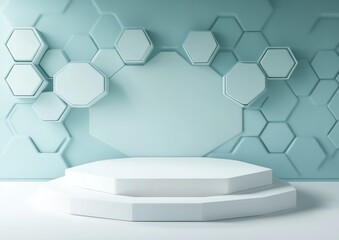 Poster - Modern hexagonal backdrop with a raised platform, ideal for presentations or displays.