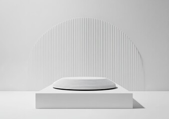 Aufkleber - A minimalist display featuring a smooth, rounded object on a sleek platform against a textured background.