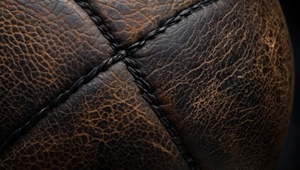 Wall Mural - Close-up of a textured leather basketball showcasing its surface and stitching details.