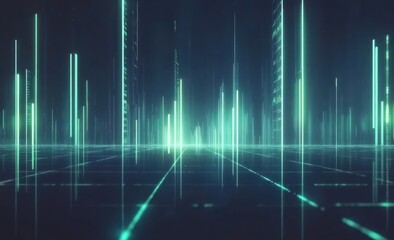 Poster - A digital landscape with glowing vertical lines, suggesting a futuristic or virtual environment.