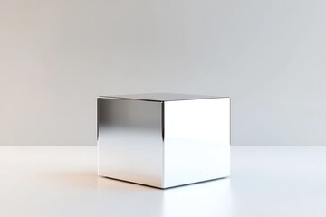 Aufkleber - A reflective metallic cube on a smooth surface, emphasizing minimalism and design.