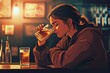 © Babb - A woman is sitting at a bar drinking a beer