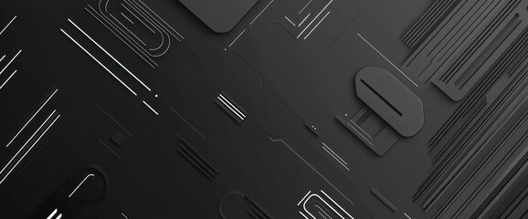 Leinwandbilder - Abstract black design with geometric shapes and lines for modern digital aesthetics.