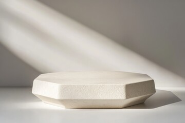 Fototapete - A minimalist hexagonal object casts soft shadows, highlighting its textured surface.