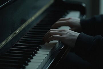 Aufkleber - A close-up of hands playing a piano, emphasizing musical expression and artistry.
