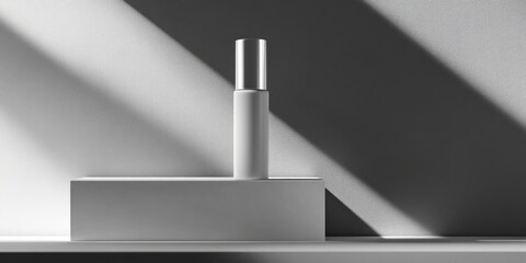 Aufkleber - A minimalist product display featuring a cylindrical container on a rectangular base with shadows.
