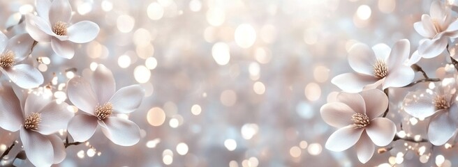 Poster - A serene image of soft pink flowers against a blurred, sparkling background.