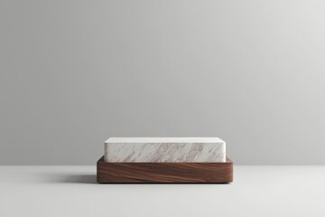 Aufkleber - A minimalist display featuring a marble block on a wooden base against a simple background.