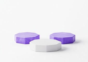 Aufkleber - Three octagonal shapes in purple and white on a minimalist background.