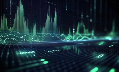 Fototapete - Abstract digital visualization of sound waves and data patterns in a futuristic setting.