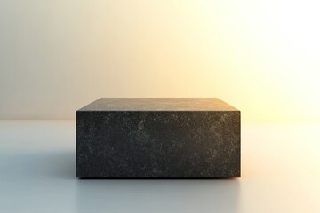 Poster - A minimalist black stone block on a smooth surface with soft lighting.