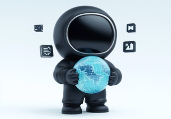 Poster - A stylized astronaut holding a globe, surrounded by digital icons representing technology and data.