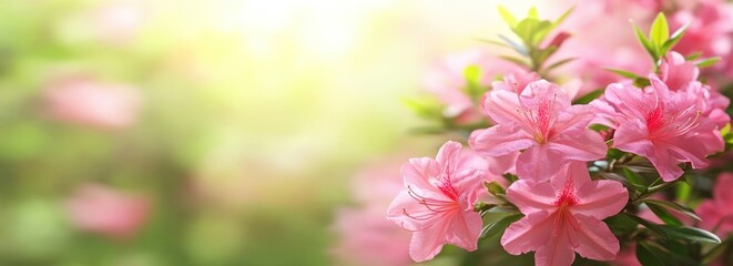 Fototapete - A close-up of pink azalea flowers against a soft, blurred background.