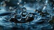 © Aziz - Water droplet with H2 molecule impacting water surface.