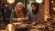 © Mehak - muslim women preparing food, warm kitchen with festive mood during ramadan, togetherness and celebration