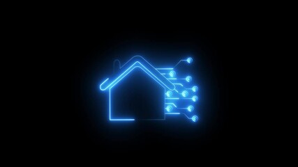 real estate concept artificial intelligence smart home symbol cyan color energy with glowing neon effect House icon on circuit board.