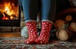 © Art_You - Cozy winter scene with family wearing red snowflake socks by the fireplace