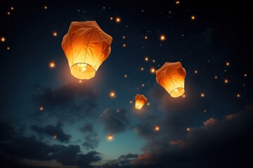 Canvas Print - 2 sky lanterns night astronomy lighting.