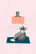 © deagreez - Vertical creative art collage of happy girl sit beanbag dream man peek bubble communication speech cloud isolated on painting background