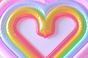 Wall Mural - Glossy Rainbow Heart Shape on White Background Shines With Vibrant Colors. Generative AI