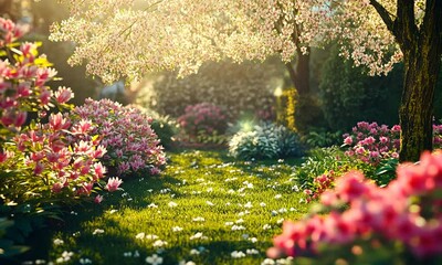 Wall Mural - lush garden pathway adorned with blooming flowers.