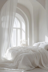 Wall Mural - Calm and Elegant Minimalist White Bedroom with Winter-Style Design