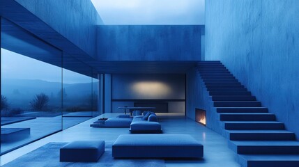 Wall Mural - Minimalist blue living room Scandivian