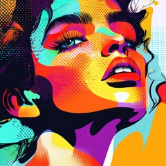 Canvas Print - Vibrant colorful abstract pop art female face.