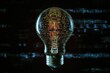 © Muhammad - Digital binary code filling a light bulb, representing innovation in data, against a high-tech black background.