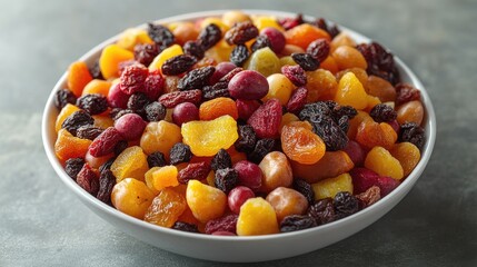 Sticker - A bowl filled with dried fruit sitting on a table