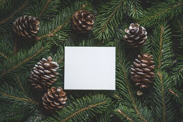 Poster - A natural arrangement of pine cones and branches on a white surface