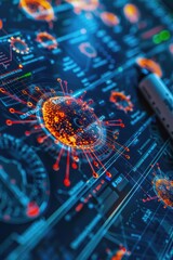 Wall Mural - a close-up shot of a computer screen displaying a large amount of data, useful for illustrating digi