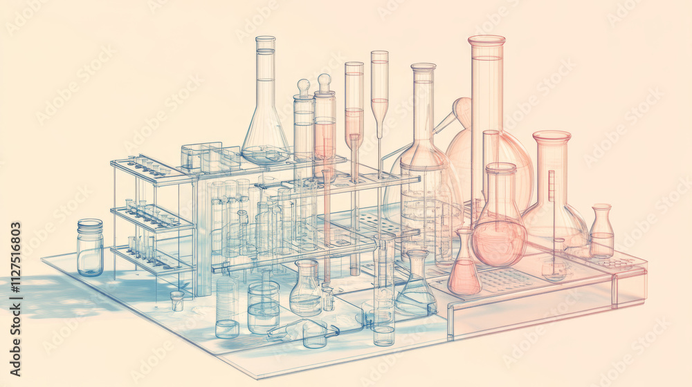 Realistic set of laboratory glassware isolated on transparent ...