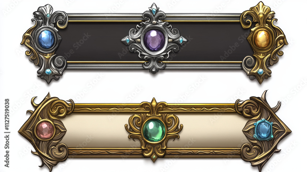 Fantasy gold and silver frames in medieval style for rpg game ui design ...