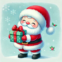 Wall Mural - cute santa claus with gift box