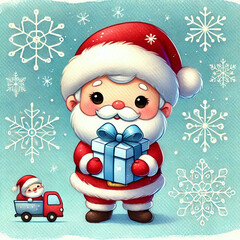 Wall Mural - cute santa claus with gift box