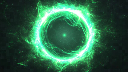 Wall Mural - Green game healing swirl light vector effect. Isolated neon circle with blur and glitter on transparent background. Speed and power shiny motion highlight with swoosh. Round glitz with ray particle.