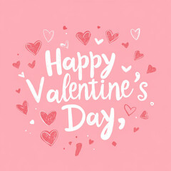 happy valentine’s day illustration greeting card banner, white valentine hand lettering, calligraphy