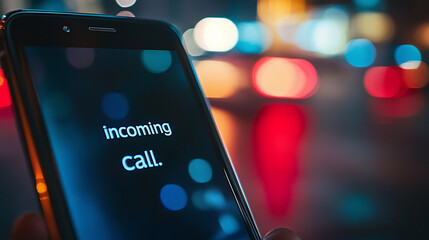 closeup of a modern mobile phone device screen with text 