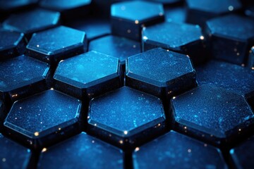 A close-up shot of a computer keyboard featuring a unique blue hexagon design