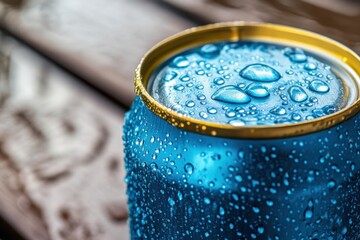 Wall Mural - A tin can adorned with water droplets, emphasizing its refreshing design.