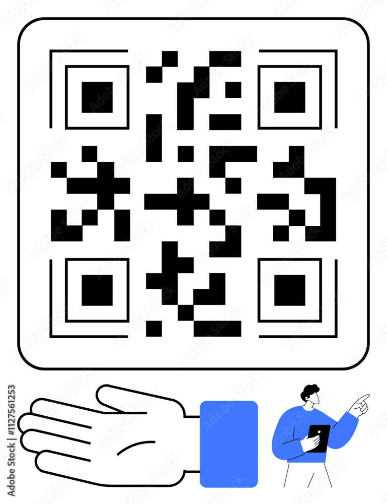 Qr Code Hand Washing QR code, extended hand, man holding tablet. Ideal for technology ...